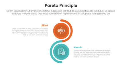 pareto principle comparison or versus concept for infographic template banner with vertical circle stack wave with two point list information