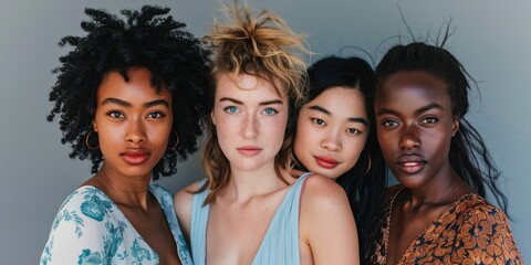 Wall Mural - Portrait of multiracial women in studio looking at camera