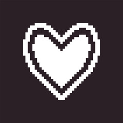 Wall Mural - black and white simple flat 1bit pixel art abstract heart in heart icon