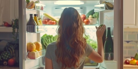 Sticker - View from the back of a Woman Opens Fridge Door