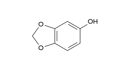 Sticker - sesamol molecule, structural chemical formula, ball-and-stick model, isolated image natural phenols