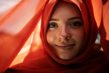 Wall Mural - Digital generative ai portrait of beautiful islamic woman wearing hijab