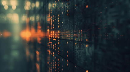 Wall Mural - glowing orange lights on a dark background.