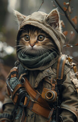 Wall Mural - Cat in military jacket