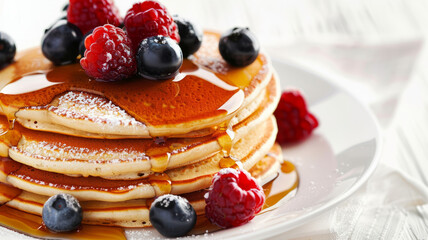 Wall Mural - A stack of delicious homemade blueberry pancakes with syrup.