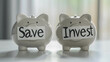piggy bank with word save and invest, plan for financial freedom and retirement