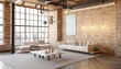 © Victor zastol'skiy - A modern loft living room with a couch, a coffee table