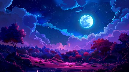 fantasi full moon over natural landscape. seamless looping 4k time-lapse animation background