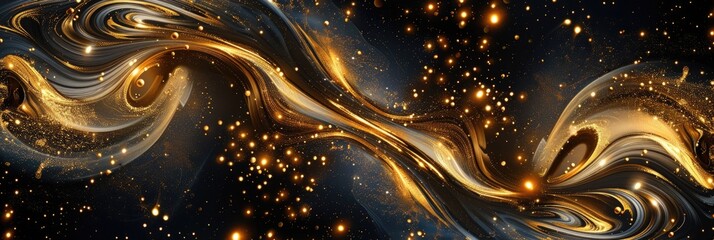 Wall Mural - an abstract cosmic background with swirling gold metallic foil accents resembling galaxies and nebul