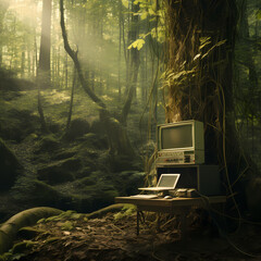 Poster - Technology meets nature in a forest.