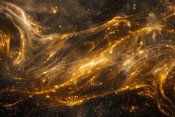 Wall Mural - an abstract cosmic background with swirling gold metallic foil accents resembling galaxies and nebul
