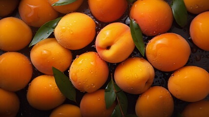 A pattern of fresh juicy apricots. Suitable for advertising materials