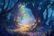Bright cartoon fairy tale forest
