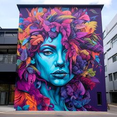 Wall Mural - Vibrant street art on the side of a building.