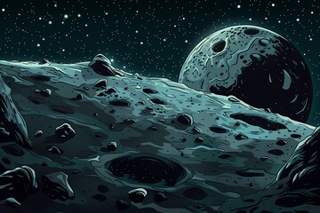 Wall Mural - Cartoon planet surface with crater space background