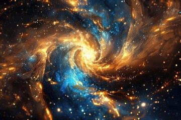 Wall Mural - an abstract cosmic background with swirling gold metallic foil accents resembling galaxies and nebul