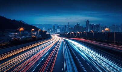 Wall Mural - A long exposure photo of a highway at night.