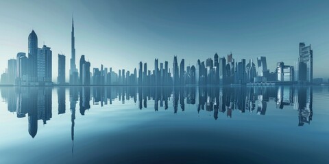 Wall Mural - an image of a city with water reflecting buildings Generative AI