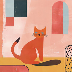 Wall Mural - Stylized cat Illustration in a minimalist style.
