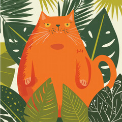 Wall Mural - Stylized fat orange cat. Illustration in minimalistic style
