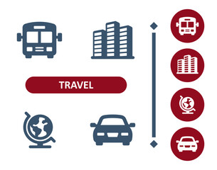 Wall Mural - Travel icons. Tourism, bus, city, cityscape, globe, Earth, car icon