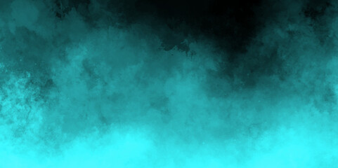 Wall Mural - Abstract teal clouds on dark reflection of neon background of smoke vape. Seamless old teal texture dark slate smoke. Teal watercolor paper textured illustration with splashes.