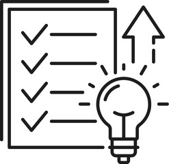 Aufkleber - Recommendations. Web audit icon. Web content report, SEO survey control or marketing campaign traffic analysis linear vector symbol, website data research line pictogram with idea lamp bulb, checklist