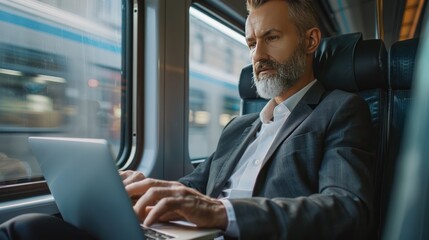 Wall Mural - Handsome middle age businessman using his laptop 