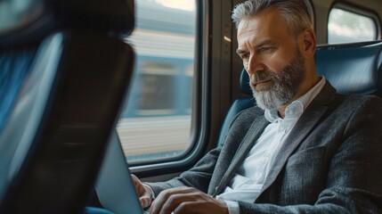 Wall Mural - Handsome middle age businessman using his laptop 