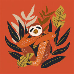 Sticker - Stylized sloth. Illustration in minimalistic style
