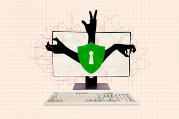 Poster - Collage poster image computer cybersecurity web internet safety virus fraud threat data protection danger drawing background