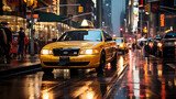 Fototapeta Uliczki - New York City Streets with Iconic Yellow Taxi at Night