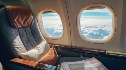 View from the business class seat on the plane 