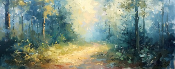 Wall Mural - painting of a serene hiking adventure. immersing in the beauty of nature's canvas with every step