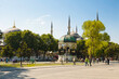 View of the German fountain on the background of the Hagia Sophia on the street of Istanbul. Turkey