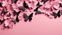 Black And Pink Butterflies Gathering On Pink Background