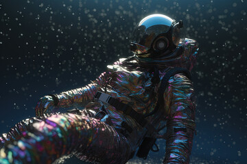 Wall Mural - astonaut soaring in astral space in magic trip with surreal sparkles and aura.