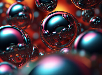 Wall Mural - Shiny Liquid Sphere: Abstract Macro Background with Transparent Glass Ball Reflection on Water Surface