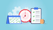 © Imajinajib - Time Scheduling vector illustration with calendar, clock and to do list element. Vector illustration with setting icon and blue background.