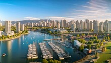 Vancouver Cityscape, Vancouver, America, Aerial Panorama Of Downtown City At False Creek, Vancouver, British Columbia, Canada, AI Generated