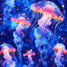 Jellyfish Seamless Pattern Tile Background