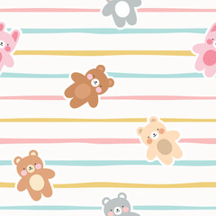 Wall Mural - Teddy bear kawaii seamless pattern, vector background