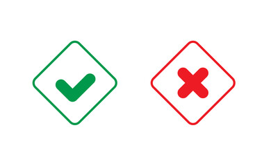 Wall Mural - set of check mark and cancel sign in square. green check sign, red cancel sign concept