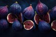 Group of Figs Situated Together on Table, A creative depiction of ripe figs under moonlight, highlighting the contrast between the dark purple exterior and bright fleshy interior, AI Generated