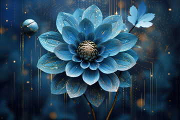 Wall Mural - Nature's Floral Beauty: A Macro Garden Blossom with Lotus and Lily on a Blue Summer Background