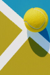 Wall Mural - One tennis ball on a sports court. Top view 3d rendering