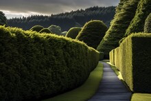 A Path With Hedges And Bushes In The Background
