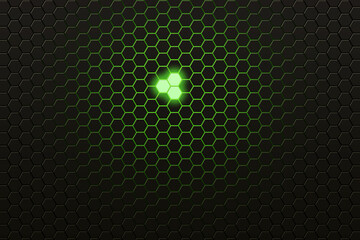Wall Mural - Hi Tech Hexagon 3D Illustration Green Neon Glow.