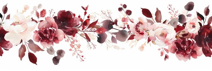 Watercolor Marsala Wedding Floral Background Generative AI