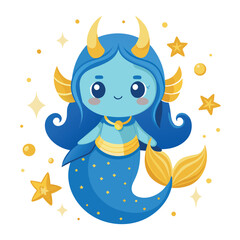 Canvas Print - cute Aquarius with golden stars illustration on white background